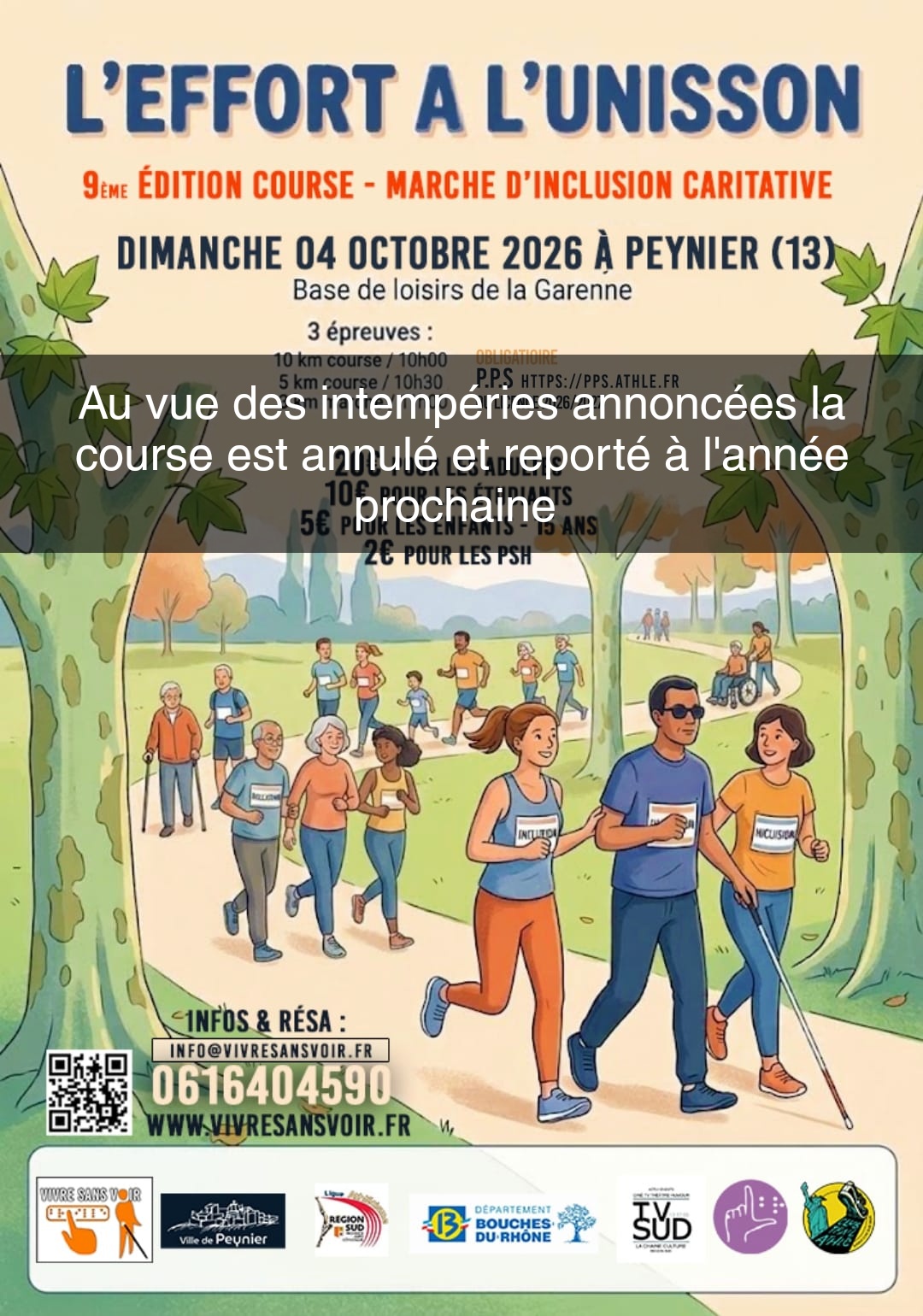 Affiche de L'Effort à l'Unisson 2026 annonçant l'annulation et le report de la course